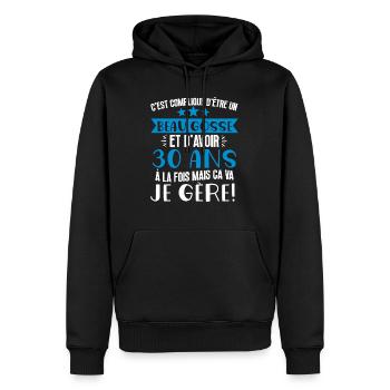 Beau gosse de 30 ans je gère cadeau anniversaire - Sweat à capuche Premium bio Homme - noir - Devant - Nico (187cm)