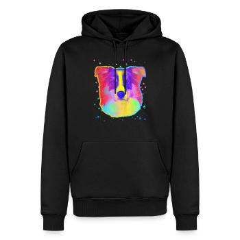 Border Collie Dog Face Rainbow Space Black - Men’s Premium Organic Hoodie - black - Front - Nico (187cm)