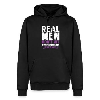 Real Men Don't Hit Domestic Violence Awareness - Men’s Premium Organic Hoodie - black - Front - Nico (187cm)