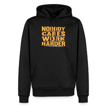 Personne ne s’en soucie Travailler plus fort - Gym Fitness Workout Mot - Sweat à capuche Premium bio Homme - noir - Devant - Nico (187cm)