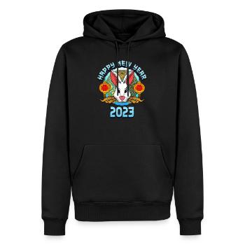 Lapin Zodiac Bonne année 2023 Hommes Femmes - Sweat à capuche Premium bio Homme - noir - Devant - Nico (187cm)