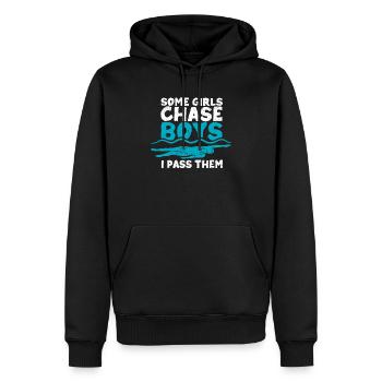 Natation Drôle de nageur Quelques filles chassent - Sweat à capuche Premium bio Homme - noir - Devant - Nico (187cm)