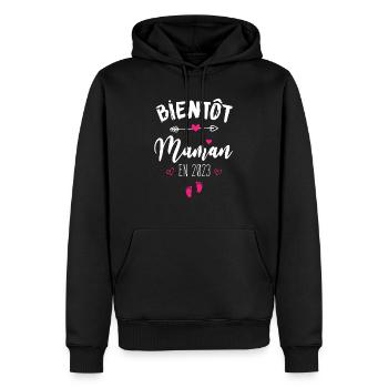 Bientôt Maman En 2023 - Sweat à capuche Premium bio Homme - noir - Devant - Nico (187cm)