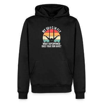 Mein Sohn kann fliegen Superkraft witzig Mama Papa - Männer Premium Bio Hoodie - Schwarz - Vorne - Nico (187cm)