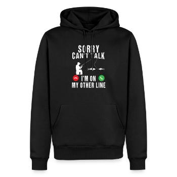SORRY KANN NICHT SPRECHEN, ICH BIN AUF MEINER ANDEREN LEITUNG - Männer Premium Bio Hoodie - Schwarz - Vorne - Nico (187cm)