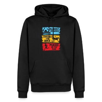Almost drowned crashed the bike puked on the run T - Men’s Premium Organic Hoodie - black - Front - Nico (187cm)