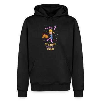 Mädchen Geburtstag 7 Jahre mit Steckenpferd - Männer Premium Bio Hoodie - Schwarz - Vorne - Nico (187cm)