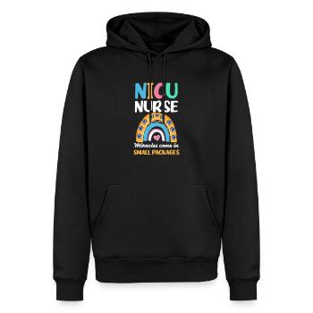 Nicu Nurse Shirt Miracles Come In Small Packages - Men’s Premium Organic Hoodie - black - Front - Nico (187cm)
