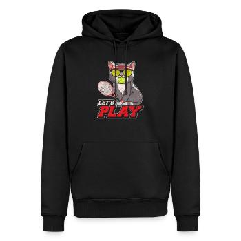 Drôle de chat de tennis avec raquette de tennis balle de tennis pl - Sweat à capuche Premium bio Homme - noir - Devant - Nico (187cm)