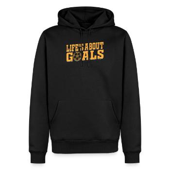 Soccer Lover Soccer Player - Life's About Goals - Men’s Premium Organic Hoodie - black - Front - Nico (187cm)