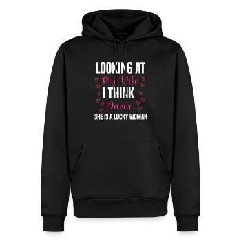 Looking At My Wife I Think Damn She Is A Lucky Wom - Men’s Premium Organic Hoodie - black - Front - Nico (187cm)