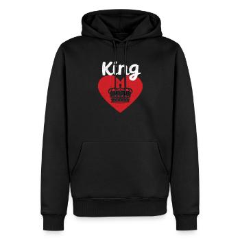 roi, coeur rouge, couronne, silhouette, couples, homme, femme - Sweat à capuche Premium bio Homme - noir - Devant - Nico (187cm)