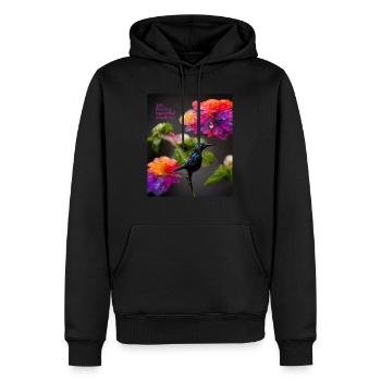 Schöne Kreatur - ein schönes Muster von Kolibris und Blumen - Männer Premium Bio Hoodie - Schwarz - Vorne - Nico (187cm)