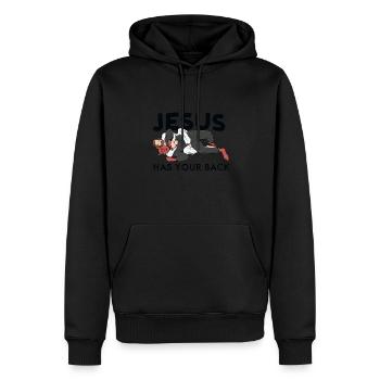 Jesus has your back Design for Gottgläu - Men’s Premium Organic Hoodie - black - Front - Nico (187cm)