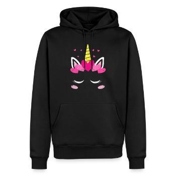 La Saint-Valentin Licorne Face Hearts Mignon - Sweat à capuche Premium bio Homme - noir - Devant - Nico (187cm)