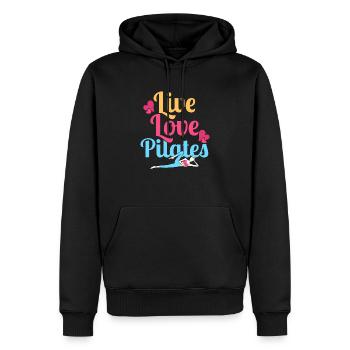 Live Love Pilates Fitness Exercice - Sweat à capuche Premium bio Homme - noir - Devant - Nico (187cm)