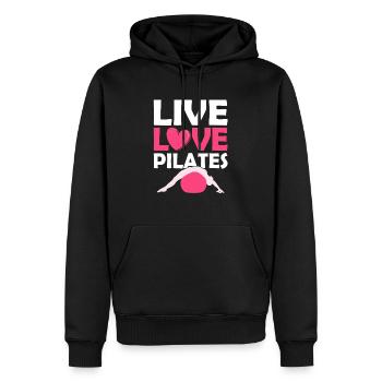 Live Love Pilates Exercice Fitness - Sweat à capuche Premium bio Homme - noir - Devant - Nico (187cm)