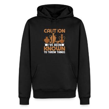 Caution I've Been Known To Throw Things Pot Maker - Männer Premium Bio Hoodie - Schwarz - Vorne - Nico (187cm)