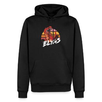ELYAS - Beau prénom de garçon avec T-REX Dino - Sweat à capuche Premium bio Homme - noir - Devant - Nico (187cm)