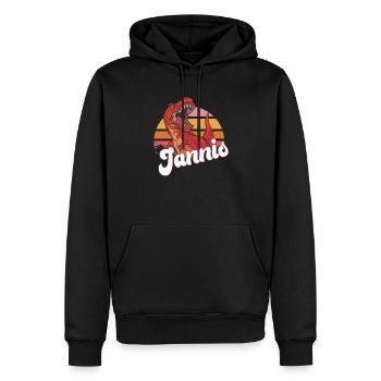 JANNIS - Beautiful boy name with T-REX Dino - Men’s Premium Organic Hoodie - black - Front - Nico (187cm)