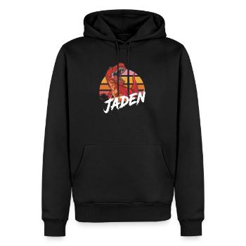 JADEN - Schöner Jungen Name mit T-REX Dino - Männer Premium Bio Hoodie - Schwarz - Vorne - Nico (187cm)