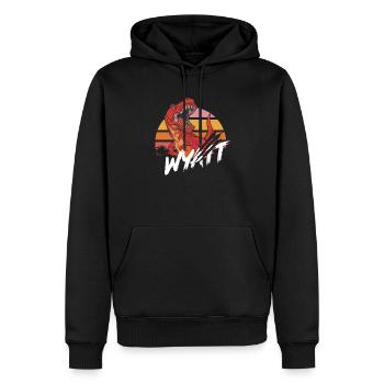 WYATT - Beautiful boy name with T-REX Dino - Men’s Premium Organic Hoodie - black - Front - Nico (187cm)
