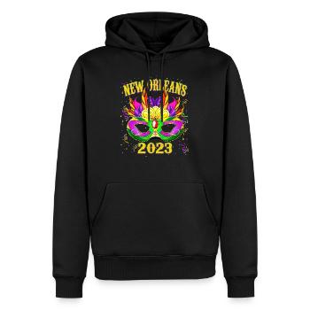 Mardi Gras de la Nouvelle-Orléans 2023 (Garantie du prix le plus bas) - Sweat à capuche Premium bio Homme - noir - Devant - Nico (187cm)
