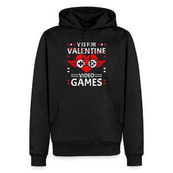 V is for Video Games Valentines Day Mobile Stick - Men’s Premium Organic Hoodie - black - Front - Nico (187cm)