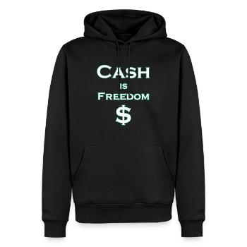 Cash is FREEDOM $ - weiß mit grünem Rand - Männer Premium Bio Hoodie - Schwarz - Vorne - Nico (187cm)