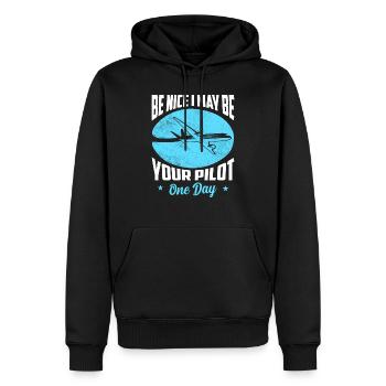 Be Nice I May Be Your Pilot One Day Aviation - Men’s Premium Organic Hoodie - black - Front - Nico (187cm)