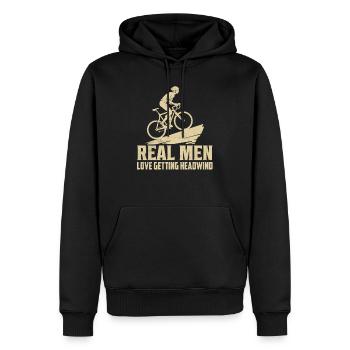 Les vrais hommes adorent avoir le vent de face à vélo - Sweat à capuche Premium bio Homme - noir - Devant - Nico (187cm)