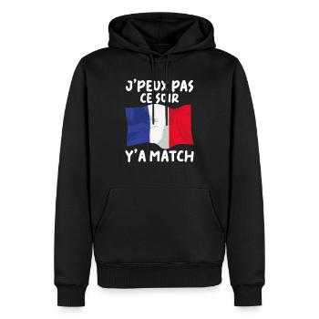 J'peux Pas Match Cadeau Drapeau France Supporter - Sweat à capuche Premium bio Homme - noir - Devant - Nico (187cm)