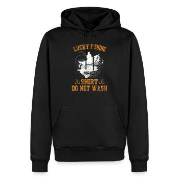 Lucky Fishing Shirt Do Not Wash Vintage Fishing - Men’s Premium Organic Hoodie - black - Front - Nico (187cm)