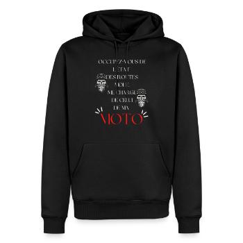 occupez-vous cadeau motard, motarde, citation - Sweat à capuche Premium bio Homme - noir - Devant - Nico (187cm)