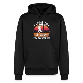 Je grimpe comme une fille et j’essaie - Sweat à capuche Premium bio Homme - noir - Devant - Nico (187cm)