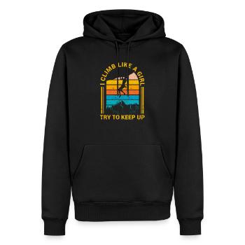 Ich klettere wie ein Mädchen und versuche - Männer Premium Bio Hoodie - Schwarz - Vorne - Nico (187cm)