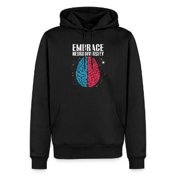 Embrasser la neurodiversité - Embrasser le TDAH Autisme TSA - Sweat à capuche Premium bio Homme - noir - Devant - Nico (187cm)