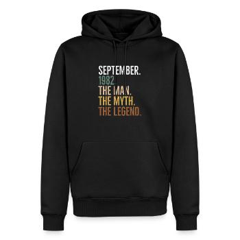 Septembre 1982 L’homme Le mythe La légende - Sweat à capuche Premium bio Homme - noir - Devant - Nico (187cm)