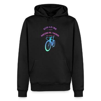 Rennrad Liebe meinen Mann! Perspektive Rosa-Türkis - Männer Premium Bio Hoodie - Schwarz - Vorne - Nico (187cm)