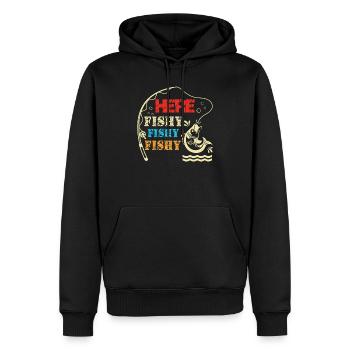 Hier fischig - Männer Premium Bio Hoodie - Schwarz - Vorne - Nico (187cm)
