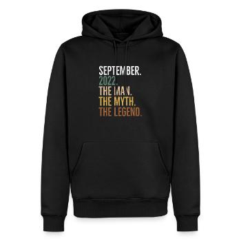 Septembre 2022 L’homme Le mythe La légende - Sweat à capuche Premium bio Homme - noir - Devant - Nico (187cm)