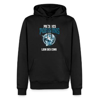 Près Des Poissons Loin Des Cons- cadeau pêche - Sweat à capuche Premium bio Homme - noir - Devant - Nico (187cm)