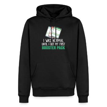 I Was Normal Until I Got My First Booster Pack TCG - Men’s Premium Organic Hoodie - black - Front - Nico (187cm)