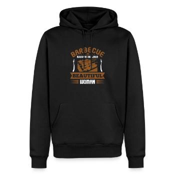 BARBECUE-SAUCE IST WIE EINE SCHÖNE FRAU - Männer Premium Bio Hoodie - Schwarz - Vorne - Nico (187cm)