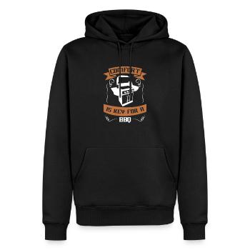 KOMFORT IST DAS A UND O FÜR EINEN GRILL - Männer Premium Bio Hoodie - Schwarz - Vorne - Nico (187cm)