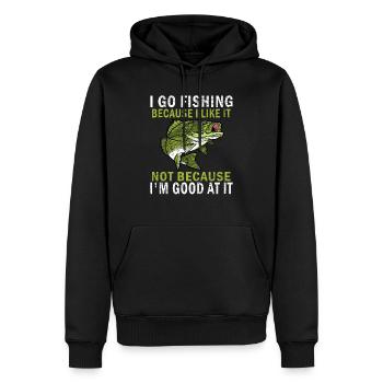 Drôle de tee de pêche Je vais pêcher parce que je l’aime - Sweat à capuche Premium bio Homme - noir - Devant - Nico (187cm)