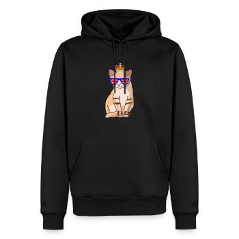 Chat portant la couronne de la reine d’Angleterre - Sweat à capuche Premium bio Homme - noir - Devant - Nico (187cm)