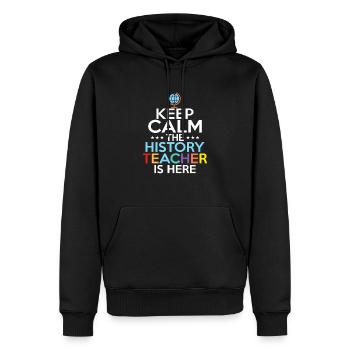 Restez calme Le professeur d’histoire est ici Professeur Ed - Sweat à capuche Premium bio Homme - noir - Devant - Nico (187cm)