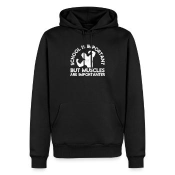 L’école est importante, mais les muscles sont toujours importants - Sweat à capuche Premium bio Homme - noir - Devant - Nico (187cm)
