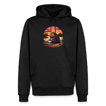 Capybara Manger Ramen Rétro Vintage Mignon Guinée - Sweat à capuche Premium bio Homme - noir - Devant - Nico (187cm)